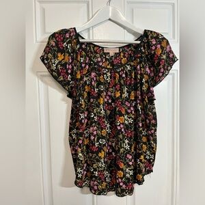 Philosophy Black Floral Blouse with Multicolor Accents